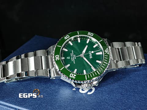 ORIS 豪利時 Aquis Date 時間之海 7789&nbsp;綠色陶瓷外圈 綠色面盤 綠水鬼&nbsp;0173377894157 不鏽鋼 大三針&nbsp;2026年保卡 潛水錶 自動上鍊 43.5mm
