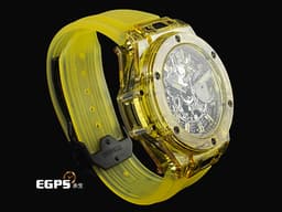 Hublot 宇舶 BIG BANG Unico 大爆炸 三日鍊 飛返計時碼錶 441.JY.4909.RT <font color="#fafa01">黃色拋光藍寶石水晶材質錶殼 原廠特殊水晶材質錶盒 鏤空面盤</font> <font color="#ff0000">2021年保卡 限量100支 新錶訂價：3,270,000元</font>&nbsp;自動上鍊 42mm