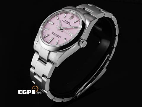 ROLEX 勞力士 Oyster Perpetual 34 蠔式恆動型 124200 糖果粉色噴漆面盤&nbsp;OP34 不鏽鋼 最新款糖果粉色面盤 2025年保卡 自動上鍊 34mm