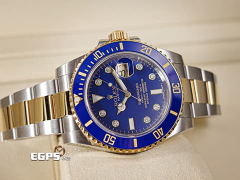 ROLEX 勞力士 Submariner Date 潛航者 116613LB 藍水鬼&nbsp;原廠鑽石時標 絕版藍色漆面盤&nbsp;陶瓷外圈 潛水錶 18K黃金 半金款 116613 LB 自動上鍊 40mm