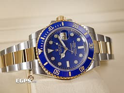ROLEX 勞力士 Submariner Date 潛航者 116613LB 藍水鬼&nbsp;<font color="#84C1FF">原廠鑽石時標 絕版藍色漆面盤</font>&nbsp;陶瓷外圈 潛水錶 <font color="#fdeea5">18K黃金 半金款</font> 116613 LB 自動上鍊 40mm