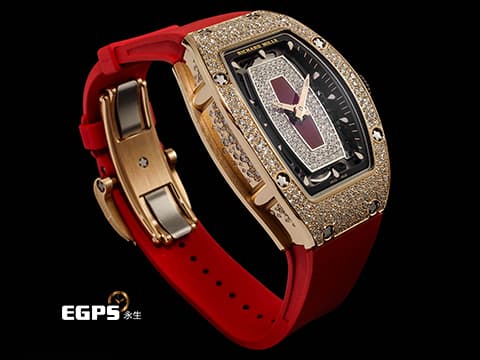 RICHARD MILLE 理查德•米勒 RM&nbsp; RM07-01&nbsp;紅唇 18K玫瑰金材質 原廠鑲嵌鑽石面盤、錶圈、錶扣&nbsp;錶腹鑲嵌宛如雪花般的頂級鑽石 2025年保單&nbsp;自動上鏈 45.66 x 31.40mm