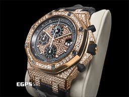 Audemars Piguet AP錶 愛彼錶 Royal Oak Offshore 皇家橡樹離岸型 18K玫瑰金材質 25940OK 計時碼表 <font color="#FF0000"> 精鑲鑽石滿天星面盤、鑲鑽錶圈、鑲鑽錶殼、鑲鑽摺疊帶扣&nbsp;</font>自動上鏈 42mm