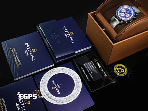 BREITLING 百年靈 NAVITIMER B01 CHRONOGRAPH 航空計時 AB01212B1C1A1 不鏽鋼材質 藍紅配色面盤 泛美特別版&nbsp;百年靈自製01機芯 2020年保單  自動上鍊 43mm