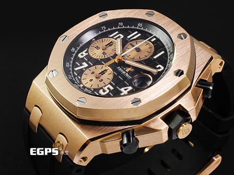 Audemars Piguet 愛彼 AP錶 Royal Oak Offshore 皇家橡樹離岸型 計時碼表 26470OR.00.A002CR.01 18K玫瑰金材質 小金貓&nbsp;2020年保單&nbsp;自動上鍊 42mm