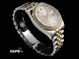ROLEX 勞力士 DATEJUST 116243 蠔式日誌型 18K黃金材質 半金款 <font color="#05f0f0">原廠鑲嵌鑽石錶圈、時標 紀念面盤</font>&nbsp;<font color="#ff0000">2016年保卡 紀念型錶帶</font> 自動上鏈 36mm