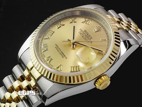 ROLEX 勞力士 DateJust DJ36 116233 18K黃金&amp;不鏽鋼材質 半金款 香檳金色面盤 立體羅馬數字時標&nbsp;2016年保卡&nbsp;自動上鏈 36mm