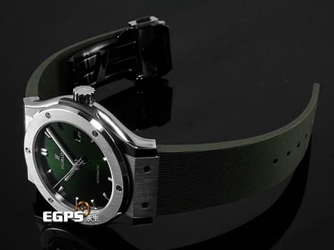 HUBLOT 宇舶 Classic Fusion Chronograph 42 經典融合 542.NX.8970.RX&nbsp;不鏽鋼材質&nbsp;綠色太陽紋面盤 2026年電子保單&nbsp;自動上鍊 42mm