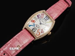 FRANCK MULLER 法蘭穆勒 2852QZCOLDRMD1R 18K玫瑰金材質 銀白色面盤 <font color="#fa00fa">彩色阿拉伯數字時標</font> <font color="#05f0f0">原廠鑲嵌鑽石錶圈</font>&nbsp;石英機芯 43x31mm