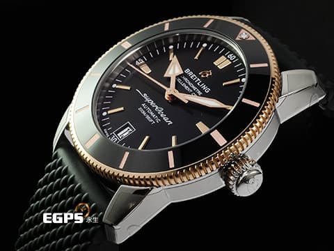 BREITLING 百年靈 Superocean Heritage B20 超級海洋文化系列 UB2010121B1S1 不鏽鋼&amp;18K玫瑰金材質 半金款&nbsp;黑色「織網式」橡膠錶帶&nbsp;2026年保單&nbsp;自動上鍊 42mm