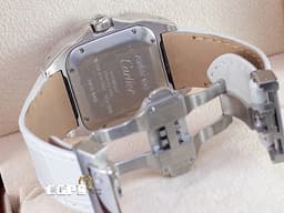 CARTIER 卡地亞 Santos 100  <font color="#05f0f0">淺藍色珍珠貝母面盤</font> 山度士 中型 精鑲鑽圈 自動上鍊 36mm