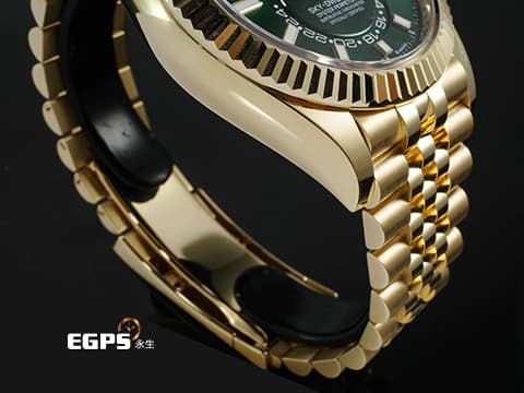 ROLEX 勞力士 Sky-Dweller 336938 天行者 18K黃金材質 年曆錶 2025年最新款式 亮綠色面盤天行者&nbsp;紀念型（Jubilee）五銖錶帶 自動上鍊  42mm