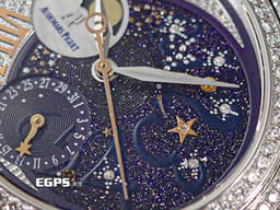 Audemars Piguet 愛彼 AP錶 Millenary Ladies Starlit Sky&nbsp;<font color="#2828ff"><span style="font-size: 13.3333px;">千禧星空「</span></font><span style="color: rgb(40, 40, 255);">黑夜</span><font color="#2828ff"><span style="font-size: 13.3333px;">」特別版 藍色砂金石搭配珍珠貝母面盤</span></font>&nbsp;77316BC.ZZ.D007SU.01&nbsp;<span style="color: rgb(202, 223, 240);">原廠鑲嵌頂級天然鑽石面盤、錶圈、錶耳、錶背、錶扣&nbsp;</span>77316 BC 月相盈虧 動能顯示&nbsp;<font color="#ff0000">新錶參考訂價：2,711,000元</font>&nbsp;自動上鏈 35.4 x 39.5mm