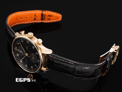 IWC 萬國錶 Portugieser Chronograph 葡萄牙 IW371625 18K玫瑰金材質&nbsp;&nbsp;深黑色太陽紋放射面盤&nbsp;2025年保卡&nbsp;計時碼表 自動上鍊 41mm