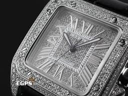 CARTIER 卡地亞 Santos 100 de Cartier 山度士 大型 經典 不鏽鋼材質 <font color="#05f0f0">精鑲鑽石滿天星面盤、錶圈、錶扣</font>&nbsp;自動上鍊 41mm