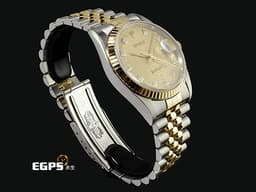 ROLEX 勞力士 DATEJUST 16233 蠔式日誌型 18K黃金 半金款 <font color="#fa00fa">原廠鑲嵌鑽石時標</font><font color="#FF00FF"> </font><font color="#fafa01">香檳金色紀念型面盤</font><font color="#FF00FF">&nbsp;</font>經典<font color="#FF00FF">&nbsp;</font>自動上鍊 36mm