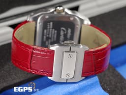 CARTIER 卡地亞 Santos 100 山度士 中型 <font color="#05f0f0">精鑲滿天星鑽石面盤、鑲鑽錶圈</font>&nbsp;<font color="#ff0000">紅色客製化皮革錶帶</font> 自動上鍊 36mm