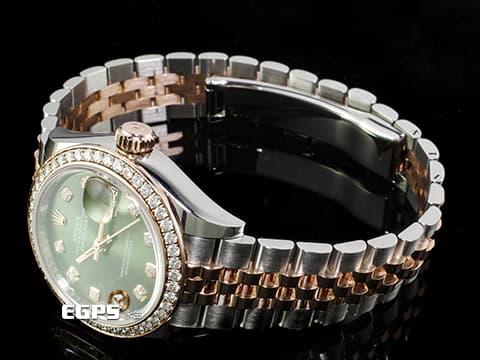 ROLEX 勞力士 Lady-Datejust 279381RBR 279381 蠔式日誌型 不鏽鋼&amp;18K玫瑰金材質 半金款 原鑲鑽石錶圈 橄欖綠色面盤 2018年保卡 紀念型錶帶（Jubilee） 自動上鍊 28mm