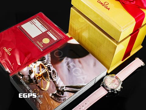 OMEGA 歐米茄 DE VILLE 碟飛系列 48787434 4878.74.34&nbsp;不鏽鋼材質&nbsp;粉色珍珠貝母 熊貓計時面盤面盤 同軸擒縱 自動上鍊 35mm