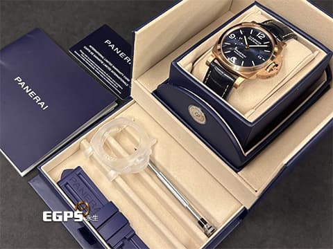 PANERAI 沛納海 Luminor Marina Goldtech Sole Blu PAM1112 藍色經典三明治面盤&nbsp;18KGoldtech玫瑰金材質 PAM01112 三日鍊 小秒針&nbsp;2023年保卡&nbsp;自動上鍊 44mm