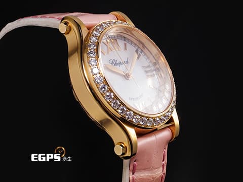 Chopard 蕭邦錶 Happy Sport 快樂鑽系列 HAPPY DIAMONDS 274893-5010 18K玫瑰金材質 5顆跑鑽&nbsp;經典 原廠鑲嵌鑽石錶圈 珍珠貝母面盤 2026年保單 新錶訂價：930,000元&nbsp;自動上鍊 30mm