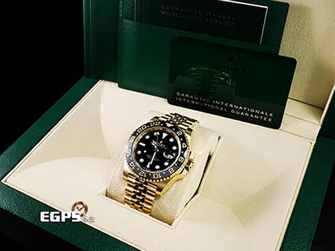 ROLEX 勞力士 GMT-Master II 126718 GRNR 格林威治型 126718GRNR  18K黃金材質 灰黑雙色Cerachrom陶質字圈 兩地時間 2024年保卡 紀念型五珠（Jubilee）錶帶 已貼膜 自動上鍊 40mm