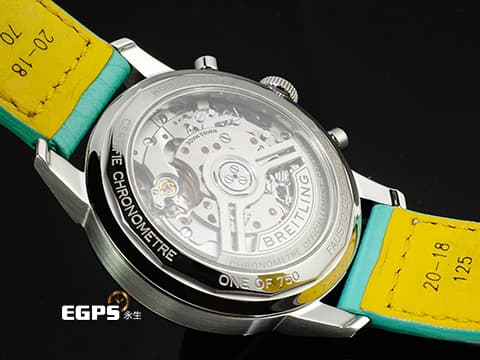 BREITLING 百年靈 Top Time B01系列 Fausto Coppi AB01768A1A1X1 不鏽鋼材質 綠松石色小錶盤&nbsp; 橙色閃電形秒針&nbsp;自製B01機芯 2025年保單 限量750支 自動上鍊 41mm