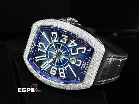 Franck Muller 法蘭穆勒 FM Vanguard Yachting V45 SC DT 遊艇 藍色面盤&nbsp;精鑲鑽框 自動上鏈 44x54 mm