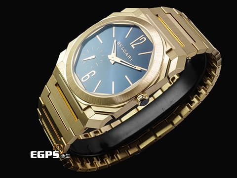 BVLGARI 寶格麗 Bulgari Octo Finissimo 103812 18K黃金材質 超薄錶殼（厚 6.40 公釐） 太陽紋藍色漆面錶盤 2026年保卡 新錶訂價：1,537,000元 整支重約4.5兩&nbsp;自動上鍊 40mm