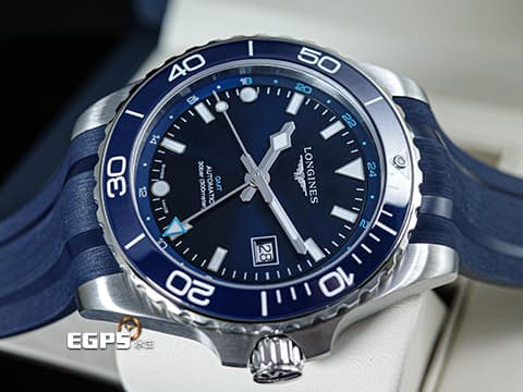 LONGINES 浪琴 HydroConquest GMT 康卡斯 深海征服者 L38904969 兩地時間 浪鬼 藍色陶瓷外圈 藍色面盤 藍水鬼 不鏽鋼 橡膠錶帶&nbsp;2026年保單 潛水錶 自動上鍊 43mm
