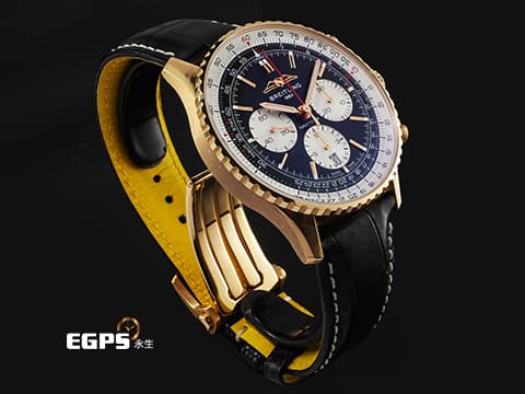 BREITLING 百年靈 Navitimer B01-Chronograph 43 航空計時 18K玫瑰金材質 RB0138211B1P1 經典環形飛行滑尺 黑色熊貓面盤 自製B01機芯 2026年保卡 重約3.38兩&nbsp; 自動上鍊 飛行錶 43mm