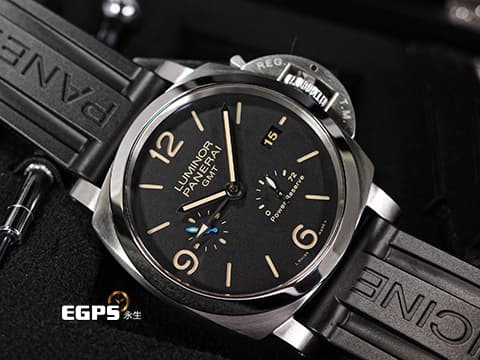 PANERAI 沛納海 Luminor 1950 3 Days GMT Power Reserve PAM01321 經典三明治面盤 淡褐色夜光時標 菸草面&nbsp;PAM1321 藍色小秒針 三日鍊 GMT 兩地時間 動能儲存顯示 2023年台灣公司貨 自動上鍊  44mm