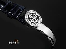 PATEK PHILIPPE 百達翡麗 PP錶 5961P-001  
複雜功能飛返計時年曆錶 <font color="#FF0000">PT950鉑金材質 </font><font color="#05f0f0">原廠鑲嵌長方形透明鑽石時標、錶圈、錶扣</font><font color="#FF0000">&nbsp;<font color="#0000E3">藍色面盤</font> 2021年保單 錶友蒐藏未使用品</font>&nbsp;自動上鍊 40.5mm