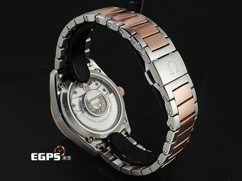 OMEGA 歐米茄 Globemaster 星座系列 13020392103001 18K玫瑰金&amp;不鏽鋼材質 半金款 太陽線紋磨砂藍色面盤 2024年保卡 台灣公司貨 同軸擒縱 自動上鏈 39mm