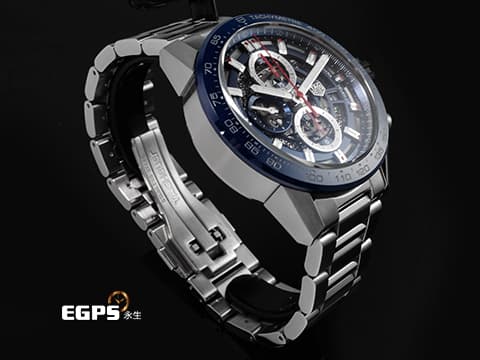 TAG HEUER 豪雅 CARRERA Heuer-01 卡萊拉 CAR201T 不鏽鋼材質 藍色陶瓷錶圈&nbsp;鏤空面盤&nbsp;自動上鍊 43mm