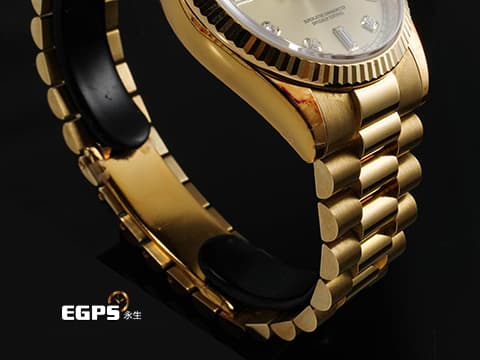ROLEX 勞力士 Oyster Perpetual DAY-DATE 118238 蠔式 星期日曆型 18K黃金材質 經典紅蟳&nbsp;&nbsp;香檳金色面盤 原廠鑲嵌鑽石時標 配件齊全 保有部分原廠膠膜 未整理一手錶&nbsp;自動上鍊 36mm