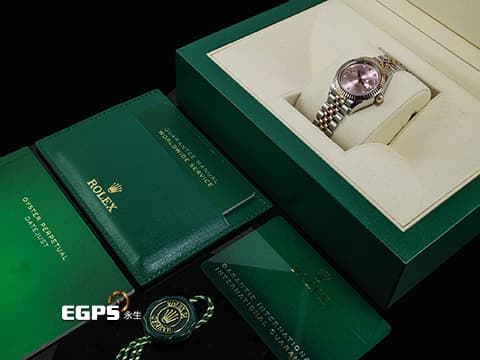 ROLEX 勞力士 Lady-Datejust 28 蠔式日誌型 279171 18K永恆玫瑰金 半金款 DJ28 原廠鑲嵌鑽石18K金星形底座 經典三角坑紋錶圈 2021年保卡 紀念型（Jubilee）五銖錶帶 自動上鍊 28mm
