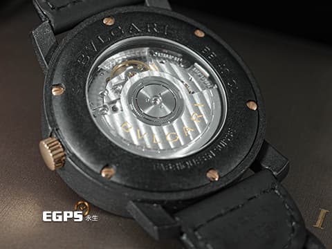 BVLGARI 寶格麗 Bulgari Bulgari CarbonGold系列 102248&nbsp;黑色複合碳纖維+玫瑰金材質 半金款&nbsp;BB40CL&nbsp;經典刻度錶圈&nbsp;大三針&nbsp;自動上鍊 40mm