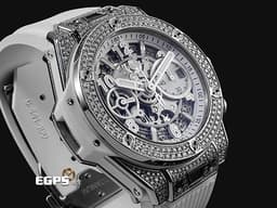 Hublot 宇舶 BIG BANG 大爆炸 Unico Titanium&nbsp;441.NE.2011.RW.1704 鈦金屬材質 <font color="#05f0f0">原廠鑲嵌170顆鑽石錶殼（共0.8克拉） 126顆鑽石錶圈（共1.1克拉）</font> <font color="#ff0000">2024年電子保單</font> 飛返計時碼錶 自動上鍊 42mm
