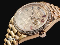 ROLEX 勞力士 DAYDATE 36 星期日曆型 128345RBR 18K永恆玫瑰金材質 <font color="#05f0f0">停產絕版款</font>&nbsp;<font color="#05f0f0">原鑲滿天星鑽石面盤、鑽石錶圈</font>&nbsp;<font color="#f771f9">彩虹漸變色寶石時標</font>&nbsp;<font color="#FF0000">2020年新式保卡 保有原廠膠膜 珍藏未使用品</font>&nbsp;自動上鏈 36mm