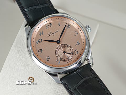 LONGINES 浪琴 Master Collection 名匠 巨擘系列 L28434932&nbsp;緞面紋鮭魚面盤 雕鑿式復古字體時標&nbsp;小秒針 不鏽鋼&nbsp;2023年台灣公司貨&nbsp;自動上鍊 38.5mm