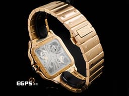 CARTIER 卡地亞 Santos de Cartier 山度士 WHSA0016 18K玫瑰金材質<font color="#144ec2"> </font><font color="#05f0f0">鏤空面盤 金色鍍層飾面劍形指針 鑲嵌1顆刻面藍寶石七邊形錶冠</font><font color="#FF0000">&nbsp;新式「QuickSwitch」錶帶快拆系統 附原廠鱷魚皮錶帶 2026年保卡 整支重約6.4兩 官方訂價：2,450,000元</font><font color="#FF0000" style="font-size: 10pt;">&nbsp;</font><span style="font-size: 10pt;">自動上鍊 47.5x39.7mm</span>