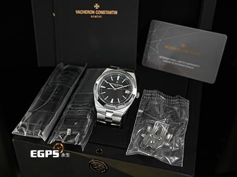 Vacheron Constantin 江詩丹頓 VC錶 Oversea 縱橫四海 4500V/110A-B483 黑色面盤 不鏽鋼&nbsp;易拆卸替換錶帶裝置 另附皮革錶帶和橡膠錶帶 2022年保單 自動上鍊 41mm