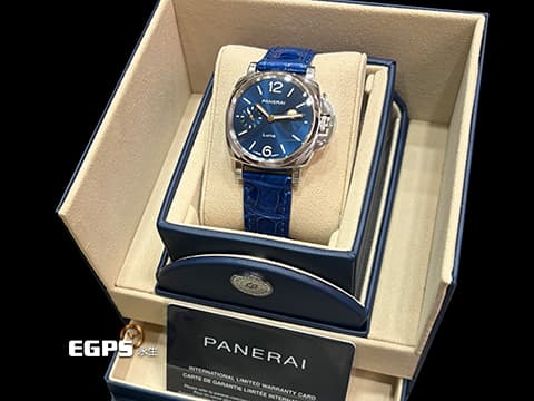 PANERAI 沛納海 Luminor Due Luna PAM1179 藍色太陽紋三明治夜光面盤 三日鍊 月相盈虧 小秒針 PAM01179 不鏽鋼 2025年保單 新式快拆錶帶 自動上鍊 38mm