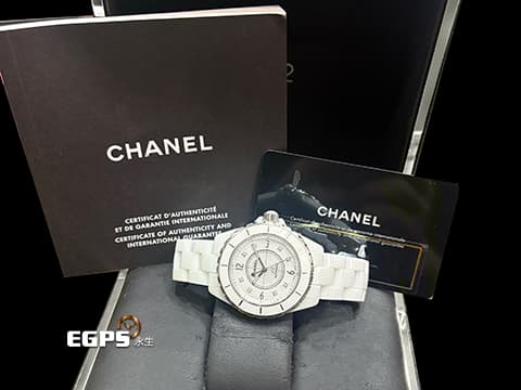 CHANEL 香奈兒 J12 系列 H2423 白色陶瓷 珍珠貝母面盤&nbsp; 原廠鑽石時標 大三針 專利不鏽鋼蝴蝶扣 自動上鍊 38mmm