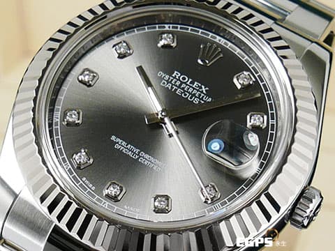 ROLEX 勞力士 DATEJUST II 116334 蠔式日誌型 銀灰色面盤 原鑲鑽石時標 白K金三角坑紋錶圈 銀灰色面盤 原鑲鑽石時標&nbsp;&nbsp;台灣公司貨 自動上鍊 41mm