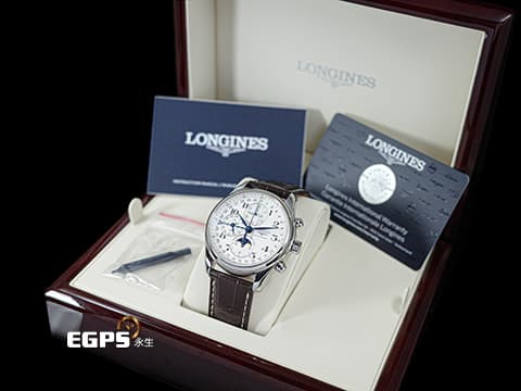 LONGINES 浪琴 Master Collection Chrono Moonphase 名匠 巨擘系列 L27734783&nbsp;銀白色經典麥粒飾紋面盤&nbsp;全日曆 月相盈虧 計時碼表&nbsp;藍鋼指針&nbsp;不鏽鋼&nbsp;2026年保單&nbsp;自動上鏈 42mm