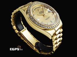 ROLEX 勞力士 DAY-DATE 40 DD40 蠔式 星期日曆型 218348 18K黃金材質 <font color="#05f0f0">原廠鑲嵌鑽石錶圈、時標</font> <font color="#f7e8cf">香檳金色面盤</font>&nbsp;<font color="#ff0000">2015年保卡 台灣公司貨 </font>自動上鏈 40mm