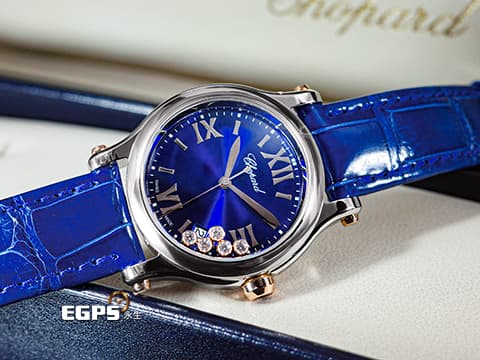 CHOPARD 蕭邦 Happy Sport 快樂鑽 278582-6012 藍色面盤 原廠5顆跑鑽 半金款 不鏽鋼 大三針&nbsp;2026年保單 最新快拆式錶帶 石英機芯 36mm