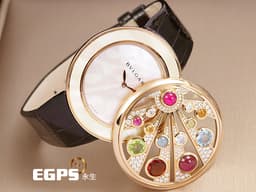 BVLGARI 寶格麗錶 Bulgari Mediterranean Eden 地中海伊甸園 MEP40G 彩寶腕錶&nbsp;<font color="#cadff0">原廠鑲鑽 珍珠貝母面盤</font>&nbsp; 鑲飾<font color="#6d8e23">橄欖石、</font><font style=""><span style="color: rgb(255, 225, 83);">黃水晶</span><font color="#6d8e23">、</font><font color="#ff00ff" style=""><span style="font-size: 13.3333px;">碧璽</span><font color="#6d8e23">、</font></font></font><span style="color: rgb(0, 191, 255);">帕托石</span>等10種色彩寶石 玫瑰金材質 <font color="#ff0000">高級珠寶腕錶</font> 石英腕錶 40mm